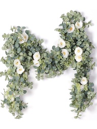 1pc Artificial Flowers Vine Eucalyptus Camellia Flower Wreaths with Seeds Wedding Tables Flags Background Parties Center Decor