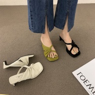 [5CM HEELS] [3 COLORS] [35-39] SL986 Black/Olive White-contemporary imported heel sandals