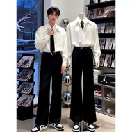 Black Lifting Slimmer Look Slightly Flared Trousers Men Summer Tall Guys Looking Legs Long Pants cle