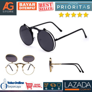( DIJAMIN ORI ) Kacamata Fashion Pria Dan Wanita Hitam Round Vintage Steampunk Sunglasses / kacamata