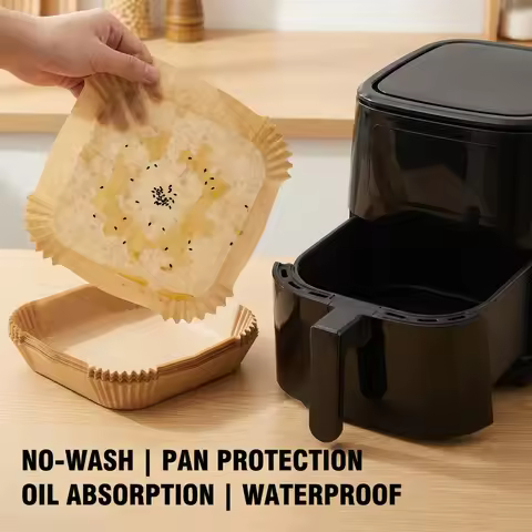 50pcs Air Fryer Paper Liners, Thickened Oil Absorbing Heat Resistant Parchment Sheets for Baking Pan