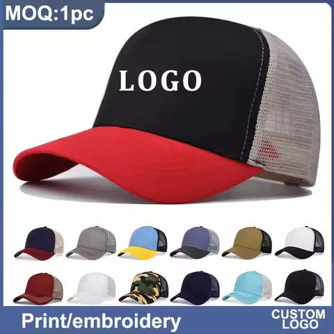 Custom Trucker Hat Logo Cotton Mesh Breathable Baseball Cap Women Men Summer Sunshade Mesh Cap 5 Pan
