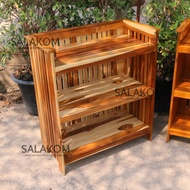 🚛SLK🚛 ชั้นวางของ วางของใช้ในบ้าน งานไม้สัก แบบซี่ 3 ชั้น สีลายไม้ desk