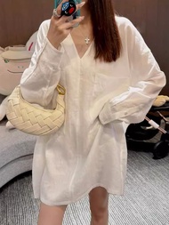 Lazy Linen" High-end Old Money Linen Rain Dew Linen Casual Shirt Dress 24A0696 Slim Temperament Summ