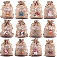 Christmas Hot Selling Reusable Burlap Drawstring Bag Linen Gift Bag Candy Bag