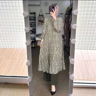 Setelan Tunik Wanita Camilla Motif Bunga Set Long Tunik Rayon Diamond Mix Celana Kulot Crinkle Kekin