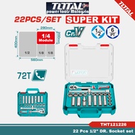 TOTAL 22 Pcs 1/2" DR. Socket Set ( Ratchet wrench + Sockets 10-24mm + Spark plug socket ) Super Kit 