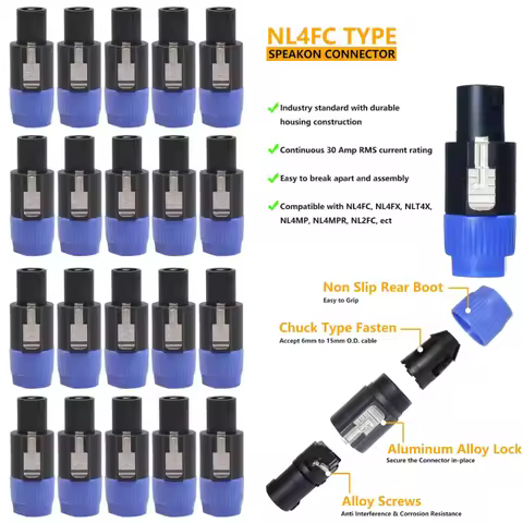 Adapter 4-Pole plug 4Pins NL4FC Connector Aviation Plugs Ohm Plug Speaker Audio Cable Wire Plug Adap