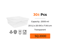 SQ1500/SQ5/SQ7 Square Container 30/50 Pcs TEKA 1500/2000/3000 PP Disposable Plastic Food Container/B