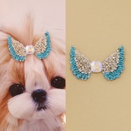 2pcs Pet Accessories Blue Full Diamond Wings Dog Hair Clip Maltese Yorkshire A2709 GWP3