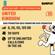 SIMPLY EE-UK | 30 Days | Total: 8GB - 125GB Data | Local UK SIM Card