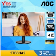 AOC 27" 27B30H / 27B3HA2 IPS 100Hz 1ms FHD Adaptive Sync Monitor (VGA + HDMI)
