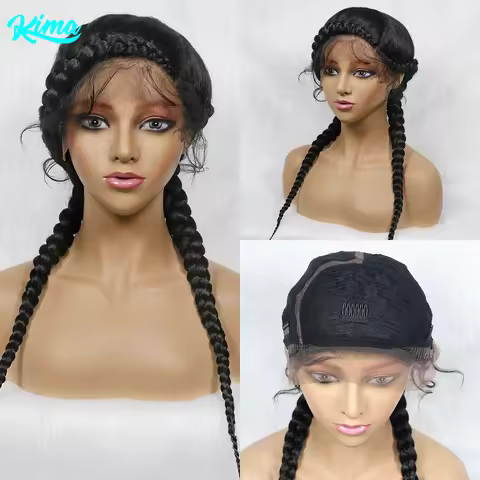 Braided Wigs With Baby Hair 24 Inches Dutch Cornrow Box Braid Wigs For Black Women Lace Front Synthe