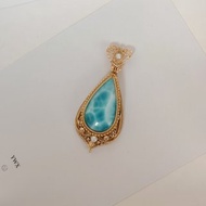 大顆海紋石吊墜特別設計 14KGF 海紋石項鏈拉利瑪吊墜 Larimar
