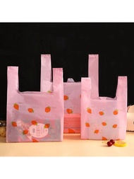 50 件可愛粉紅草莓主題塑膠包裝袋適合購物、服裝、外帶、珠寶、禮品、背心