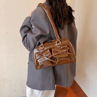 Korean Style Bow Bowling Bag for Women High-end PU Large Capacity Boston Bag Commuting Versatile Sho