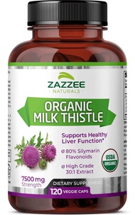 ส่งไว ✅ Zazzee Organic Milk Thistle 7,500 mg, 120 Capsules, Potent ของแท้ 100% 🇺🇸