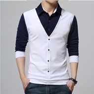 Áo thun áo thun nam dài tay phối giả gile mới may liền 1 lớp mặc được 4 mùa - Mã H31