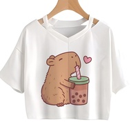 Capybara  trashy 90s crop top Woman graphic  cute yk2 clothes tee