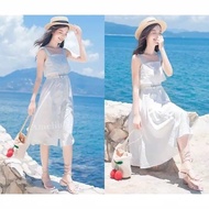 terbaru Long Dress Midi Casual Pantai Korea Import AB534257 Putih