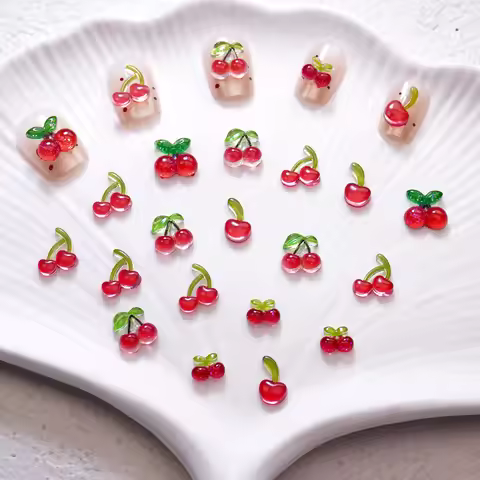 50/100 Pcs, Cherry, Cartoon Nail Accessories, Stereo Cherry Nail Accessories, DIY, Accessories Acces