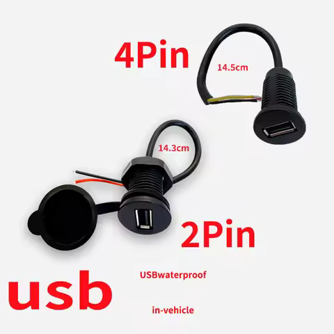USB Threaded Female Power Socket, 2-Pin and 4-Pin Waterproof Connectors, USB 2.0 Interface Charger,