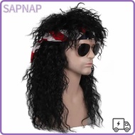 SAPNAP Halloween Party Cosplay Wig, Curvy Punk 70s 80s Rockstar Wig, Long Fluffy Mullet Wig