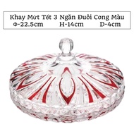 Khay Đựng Mứt Thuỷ Tinh Pha Lê Chia Ngăn Hoạ Tiết Đuôi Cong Trắng Cao Cấp / Thố Mứt Tết 510-9CT M360