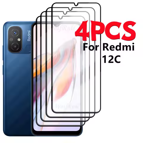 4/3/2/1PCS For Redmi 12C Glass Xiaomi Redmi 12C Tempered Glass Protective Full Cover Glue HD 9H For 