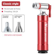 ปั๊ม CO2จักรยานตะวันตกพร้อมมาตรวัดปั๊มลมจักรยานพับได้ MTB CNC อลูมิเนียม Schrader Presta Inflator Pr
