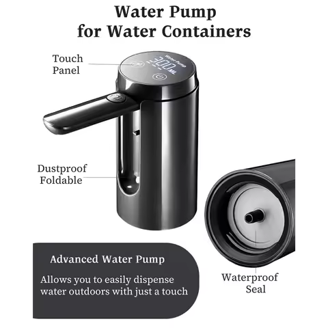 A98I-Foldable Helical Faucet Touch Control Water Pump For 5 Gallon,4.8 3.5,3.2Gal, Compact Portable 
