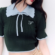 FLAT2112 FF1008 : AZALEA KNITTED TOP เสื้อไหมพรม เสื้อครอปไหมพรม เสื้อครอป เสื้อคอปก ชุดทำงาน แฟชั่น