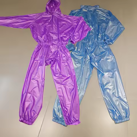 2025 Man's Jumpsuit Handmake Pink Clear PVC Waterproof Long Sleeve Hooded Rainproof DJ Club Bar Cool