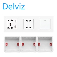 DELVIZ (EU/US/UK) 1gang/2way light switch + 4 holes + 5 holes PD wall socket Type-C port charging so