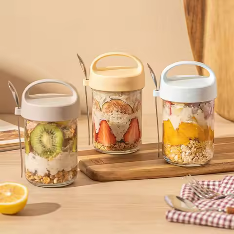 Yogurt Cup Glass Large Mouth Sealed Jar Coffee Mugs Overnight Oats Container With Lid And Spoon Brea