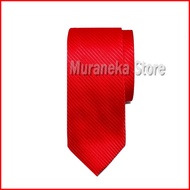 Dasi Pria Panjang Kerja Merah SALUR Lebar 3 Inch Motif Garis Salur Setelan Seragam karyawan Kerja Fo