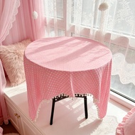 Ins Style Pink Polka Dot Round Tablecloth Girl Heart Fur Ball Side Coffee Table Cloth Influencer Tab