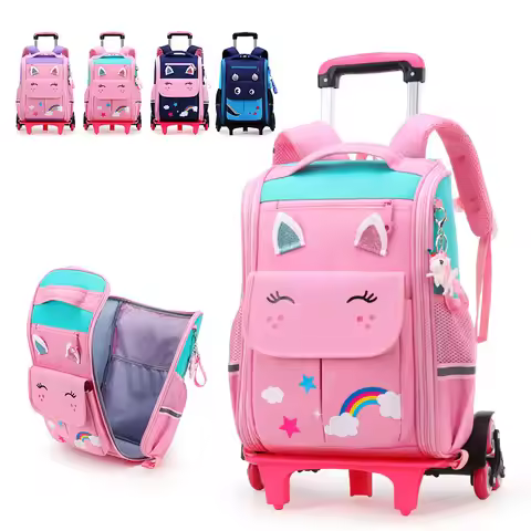 Children Trolley backpack wheels Student High capacity School bags Rolling Backpack kids Trolley bag