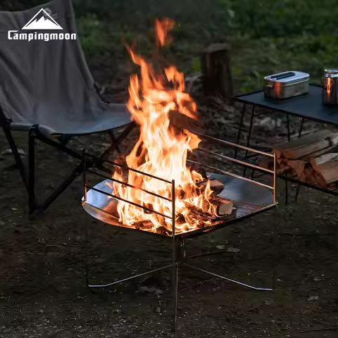 CAMPINGMOON SOLO-A3 Stainless Steel Campfire Grill Portable Foldable Design for Outdoor Camping Barb