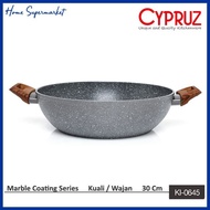 Kh Ki-0645 30cm Ceramic Sauce Induction Marble Pan Fry Wok Wood Pot