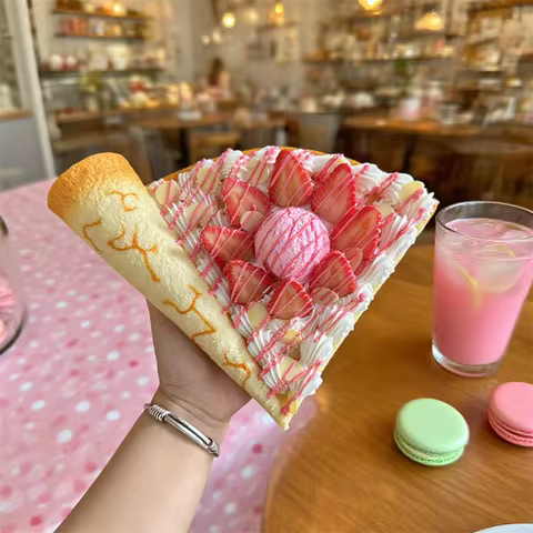 Strawberry Dream Crepe Sweet Candy Whipped Cream Top Fruit Sliced Almond Food Model Prop Fake Sprink