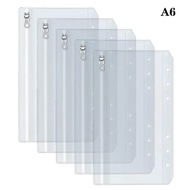 A5 A6 Clear Binder Cash Envelopes with Metal Zipper 6-Hole Punched Binder Pocket for 6-Ring Notebook