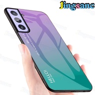 Jingsanc เคสโทรศัพท์สำหรับ Samsung Galaxy S21 FE 5G/S21 5G/S21 Plus 5G/S21 Ultra 5G Gradient 9H กระจกเทมเปอร์กรอบ TPU นุ่มมีสีสันฝาครอบป้องกัน