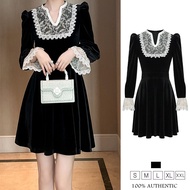 ZYHT EraVogue เดรสผู้หญิง เดรสคอวี เดรสทรงเอ เดรสกำมะหยี่ เดรสทำงาน เดรสไฮโซ เดรสวินเทจ เดรสออกงาน เ