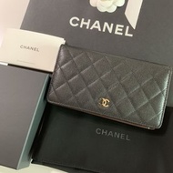 全新 new Chanel classic long flap Wallet 香奈兒經典荔枝魚子醬牛皮黑色長對開銀包 AP0233