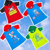 Hoodie kaos anak karakter disney | Kaos kupluk lengan pendek