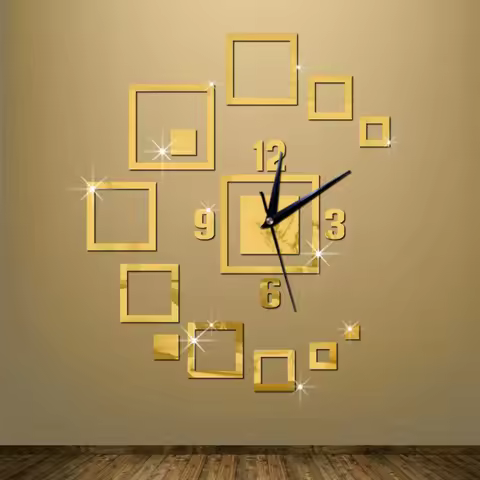 3D DIY Home Wall Clock Acrylic Mirror Square Watch Fashion Modern Design Sticker Mural Home Decorati