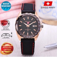 Swiss Army Jam Tangan Pria Strap Karet Rubber Tanggal SA 5579 B Rose Gold Merah