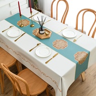 ผ้าปูโต๊ะผ้าปูโต๊ะสี่เหลี่ยมผืนผ้าใช้ในบ้านแบบไม่ต้องซักกันน้ำกันน้ำมันกันร้อนกันลวกแผ่นปูโต๊ะ PV ดูแพงหรูหราเบาๆผ้าปูโต๊ะน้ำชา