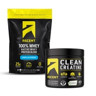 Ascent 100% Whey Protein Powder, Unflavored 2 lb & Creatine Monohydrate Powder, Unflavored 45 Servin